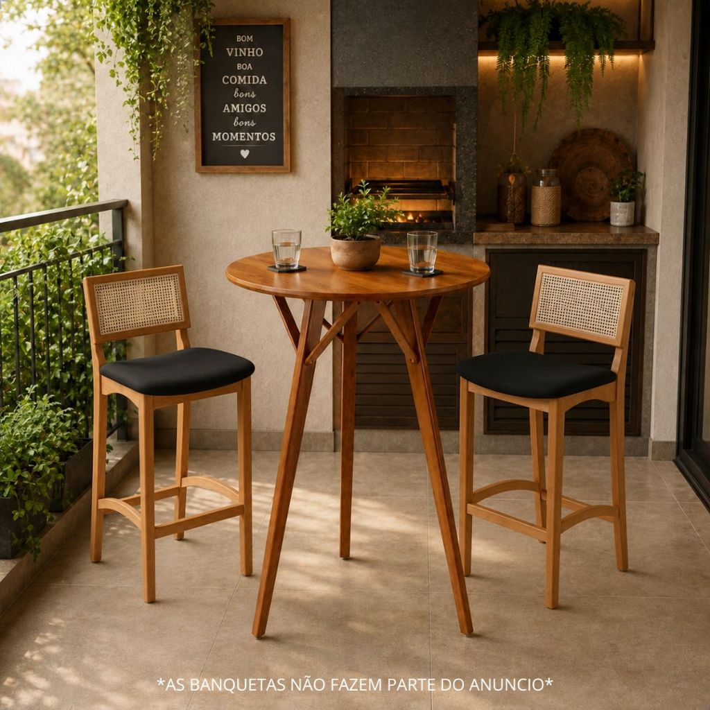 Mesa Bistrô Alta Redonda Athenas Madeira Maciça Bar Varanda Gourmet Churrasqueira e Bar