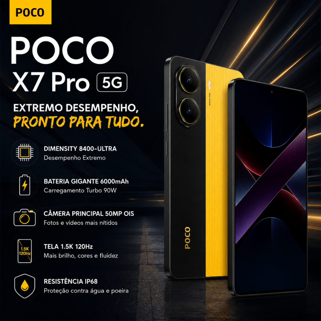 Xiaomi Poco X7 Pro 512GB / 256GB +12 Ram 5G Versão Global NFC Original Lacrado e Envio Imediato ADS