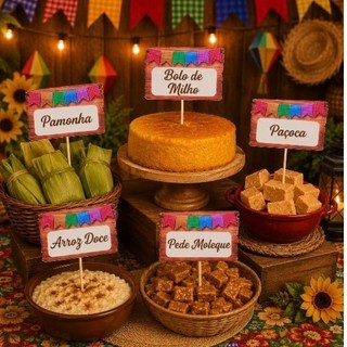 ENVIO IMEDIATO/Kit 10 e 20 plaquinhas para festa junina/placas para comida tipica junina/decoração mesa junina/topper