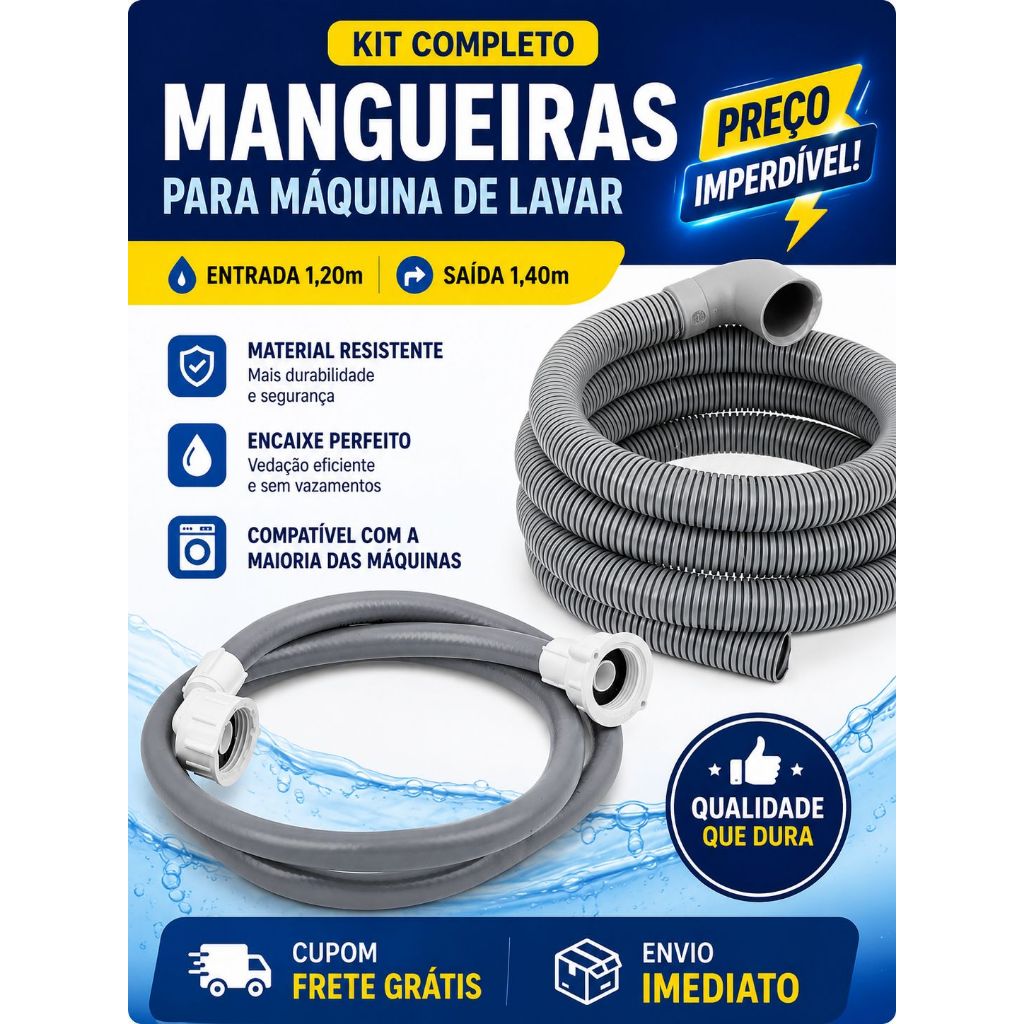 Kit Mangueira Maquina Entrada Saída Maquina Brastemp Consul Elétrolux Universal