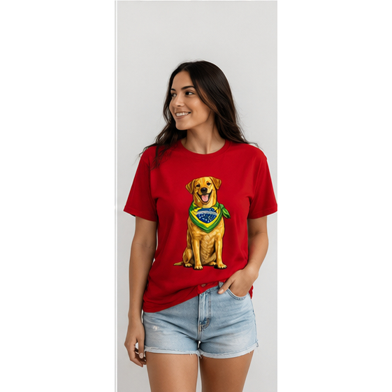 Camiseta feminina cachorro caramelo vem hexa 100% algodão copa do mundo Brasil