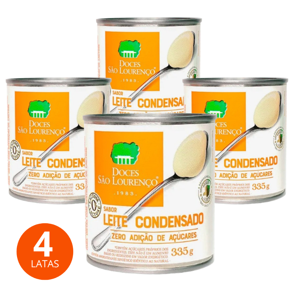 Kit 4 Latas Leite Condensado Zero Lactose 335g Cremoso Diet Zero Açúcar Doces São Lourenço Promoção Atacado