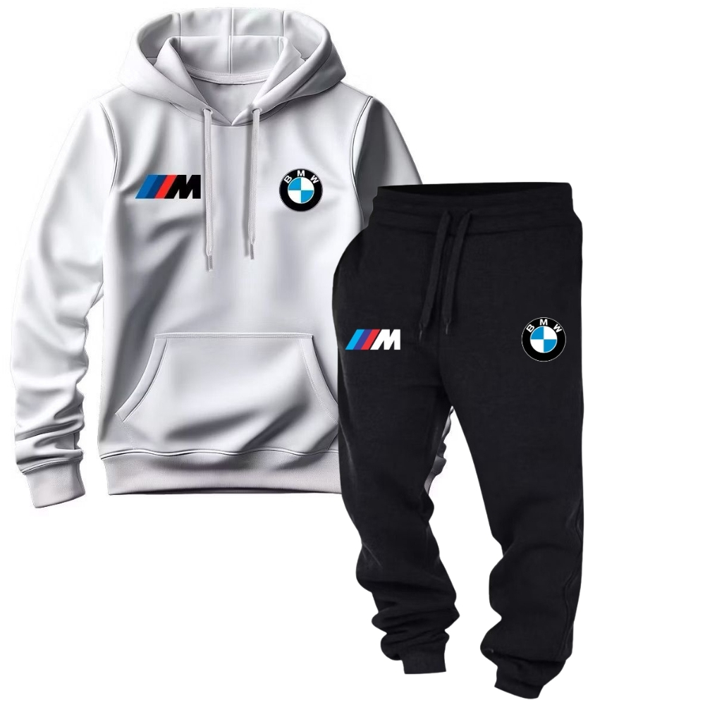 Conjunto Moletom Canguru Unissex Estampado BMW + Calça Carro Esportivo Blusa de Frio Capuz Inverno