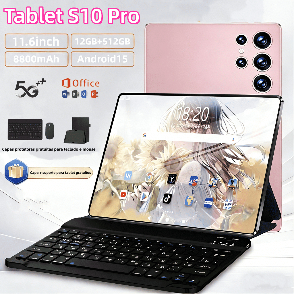 【Teclado, mouse e alto-falantes gratuitos】Tablet S10 Pro  12GB + 512GB 8800mAh tela de 11,6 polegadas 5G Caixa