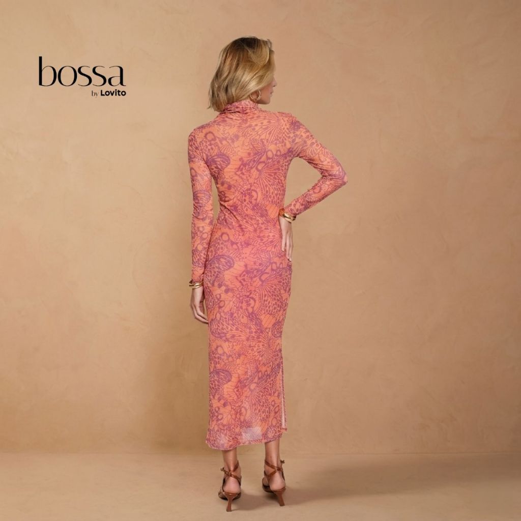 Lovito Bossa Vestido Feminino Longo de Tule Com Mangas Longas Estampa Borboletas DRB18891919 · foto 2