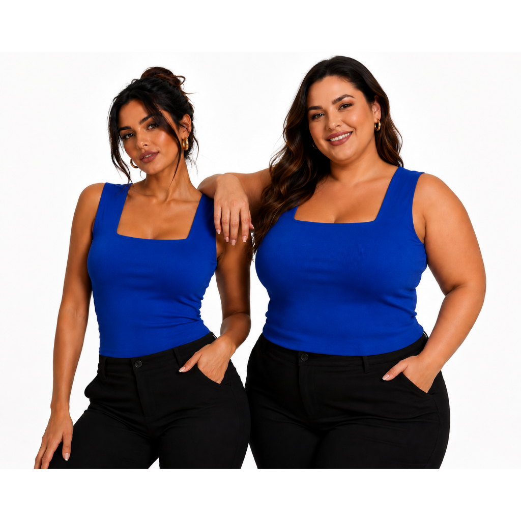 🔥OFFER🔥Blusa Regata Ribana feminina Plus Size Verão canelada  Decote Quadrado moda casual