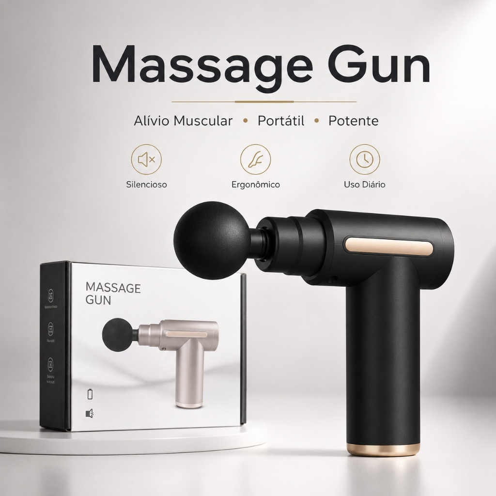 Massageador Elétrico Portátil Alta Frequência Pistola Muscular Recarregável Com 4 Ponteiras Para Relaxamento Corpora