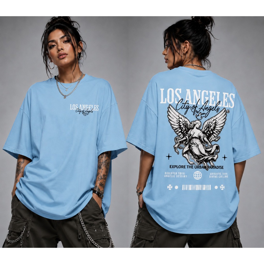 Camiseta Oversized Masculina Feminina Streetwear Los Angeles Angel Estampada