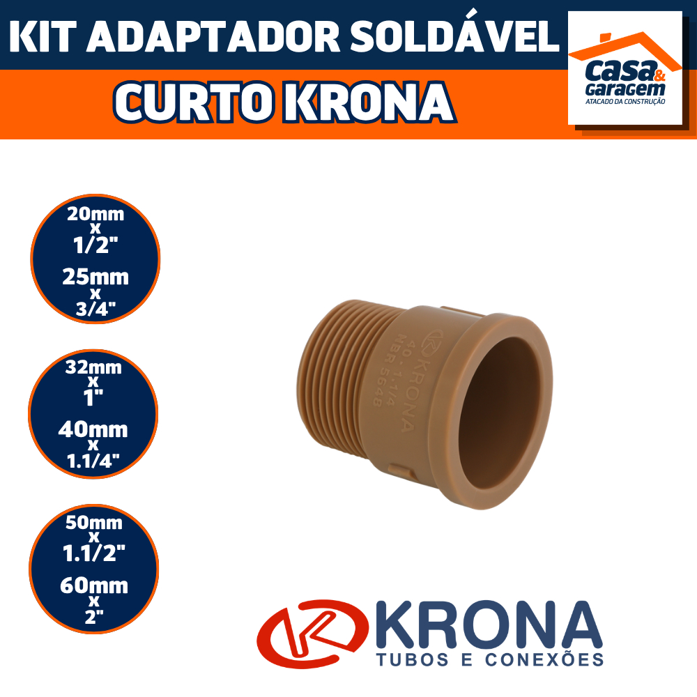 Kit Adaptador Soldável Curto Krona Conexão Hidráulica PVC