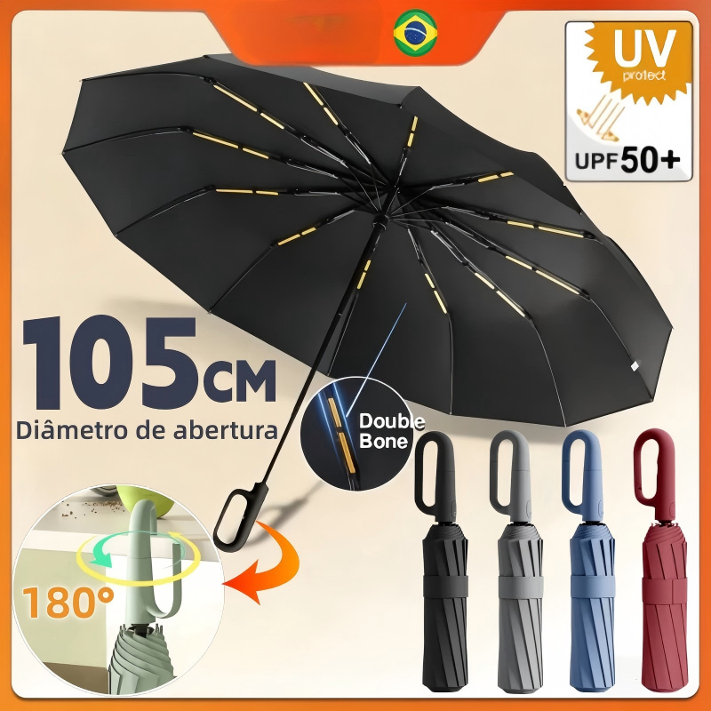 Guarda-chuva Automático com Fivela de anel Protetor Solar UV à prova de Vento Grande Dobrável