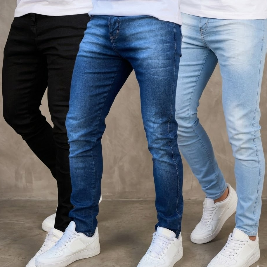Kit 3 Calças Jeans Masculinas Skinny Slim Direto Da Fábrica
