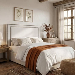 Cabeceira Cama Box Casal 140 cm P05 Berlim Linho Creme - Lyam Decor