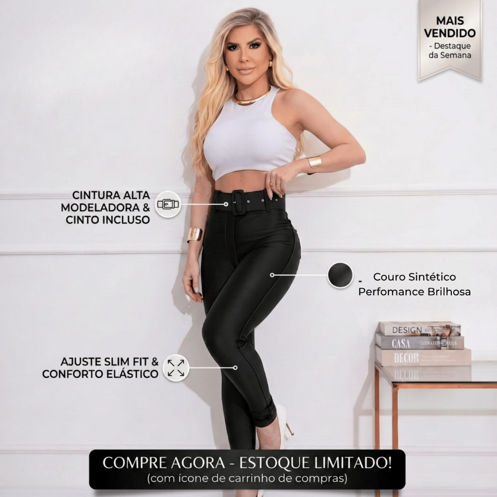 Calça Feminina Disco Cirre Calça Skinny Legging Cintura Alta Com Bolsos MODA Blogueira