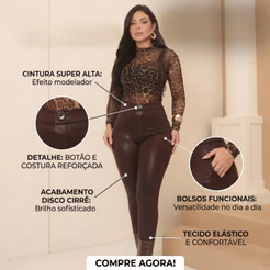 Calça Feminina Disco Cirre Legging Cintura Alta Com Bolsos Brilhoso MODA 2026