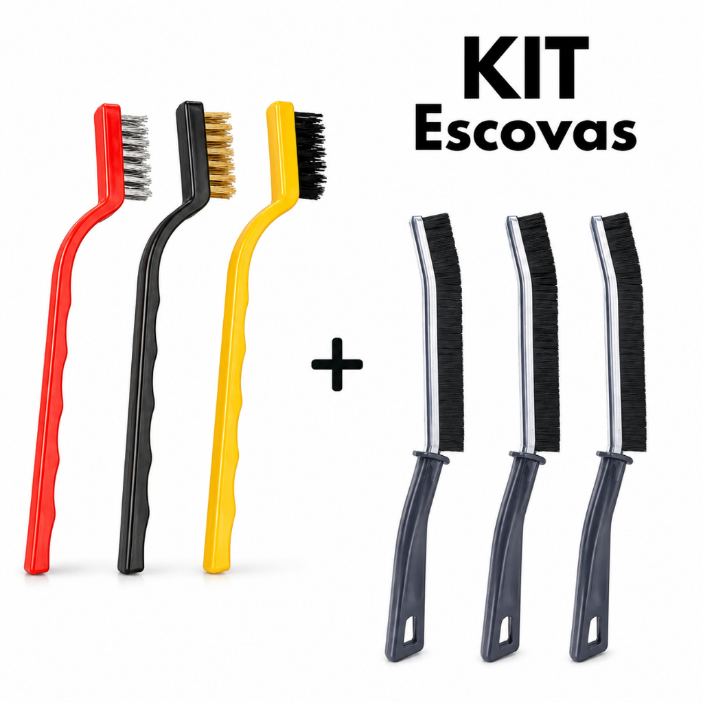 KIT Escova de Aço Latão Nylon + 3 Escovas Limpa Canto Multiuso para Frestas Fogão e Trilhos