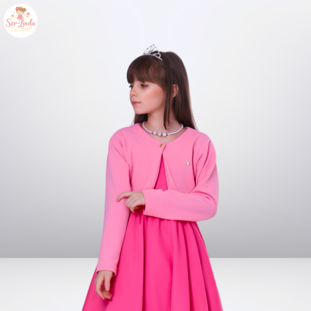 Bolero Infantil Menina Rosa Casaco Inverno Luxo Festa Casaquinho Rosa Tutti Frutti