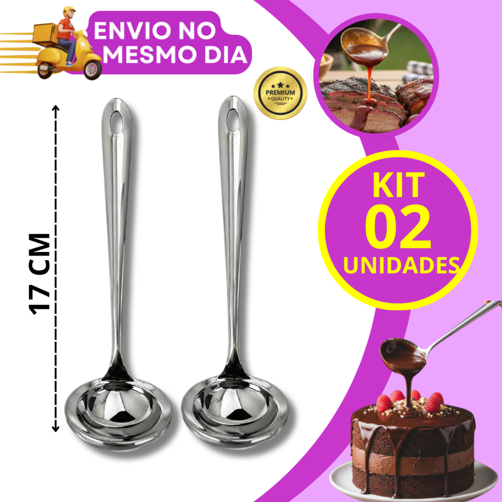 KIT 1/2/3 Mini Concha Aço Inox Molheira 17cm Colher para Caldas Molhos Brigadeiro Premium Servir Mesa Posta Buffet