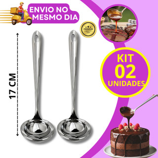 KIT 1/2/3 Mini Concha Aço Inox Molheira 17cm Colher para Caldas Molhos Brigadeiro Premium Servir Mesa Posta Buffet