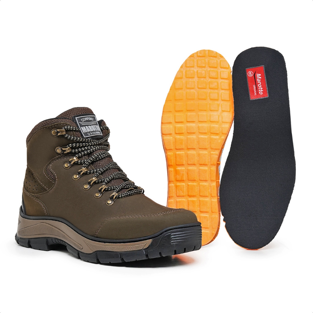 Bota Masculina Adventure Coturno Masculino em Couro + Palmilha Confort Solado Colado e Costurado