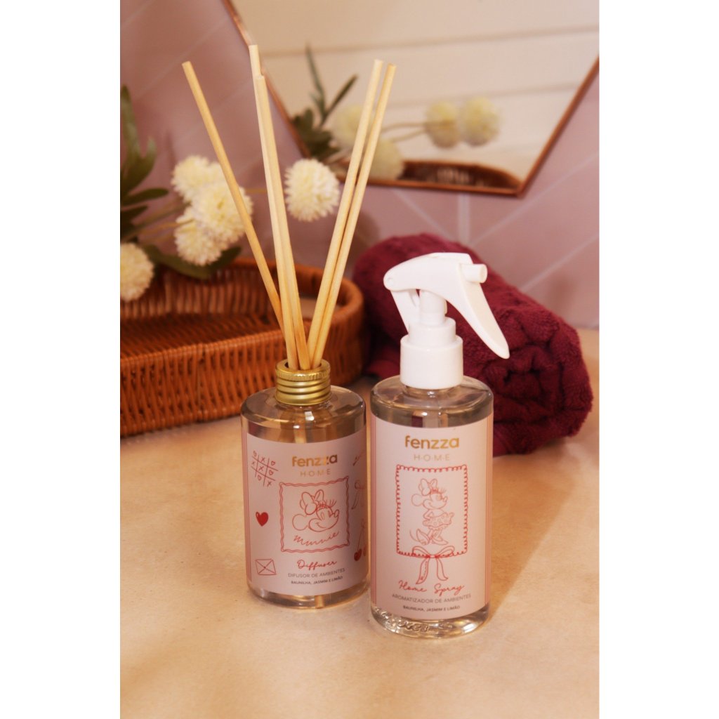 Kit Aromatizador Minnie Mouse Fenzza Home Difusor + Home Spray 200ml Baunilha Jasmim Limão