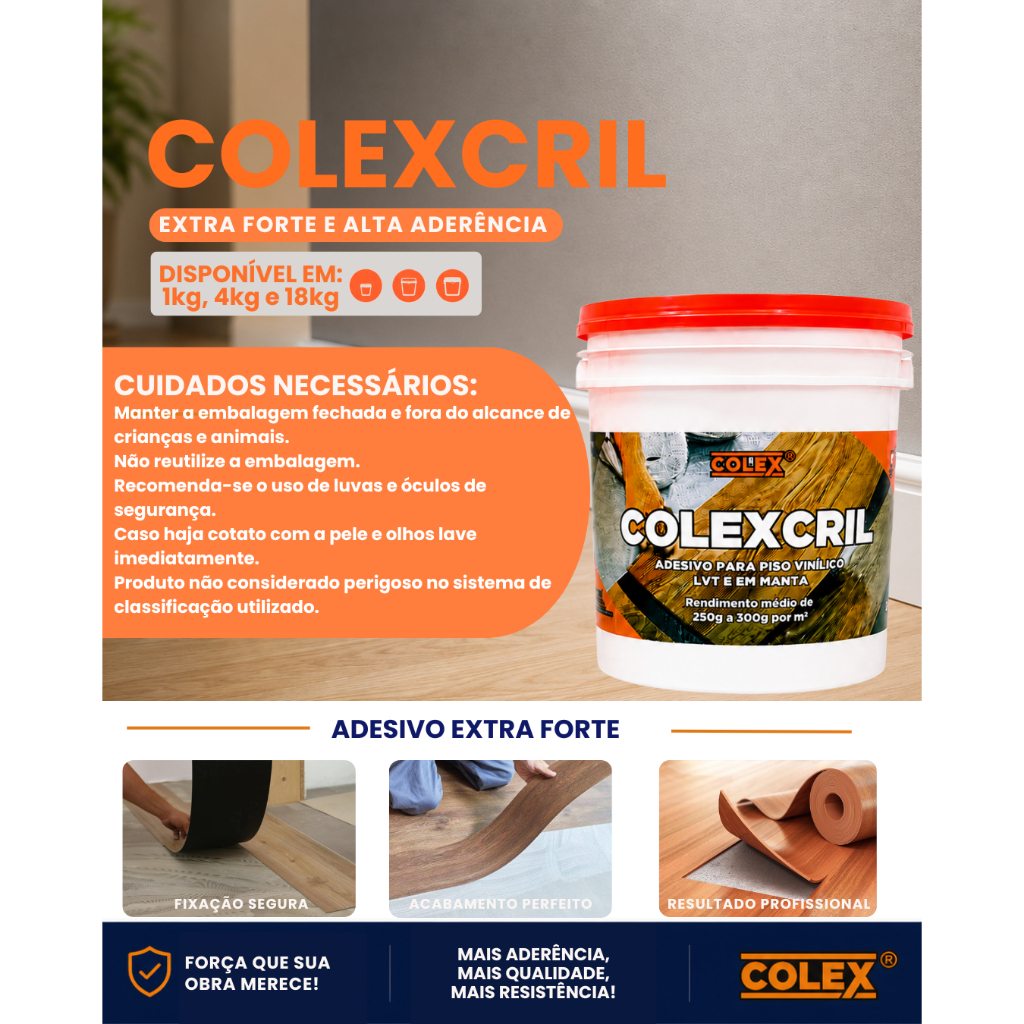 Cola para Piso Vinílico - 1kg e 4kg (COLEX) Adesivo Para Piso Vinilico LVT e em Manta — imagem 2 de 2