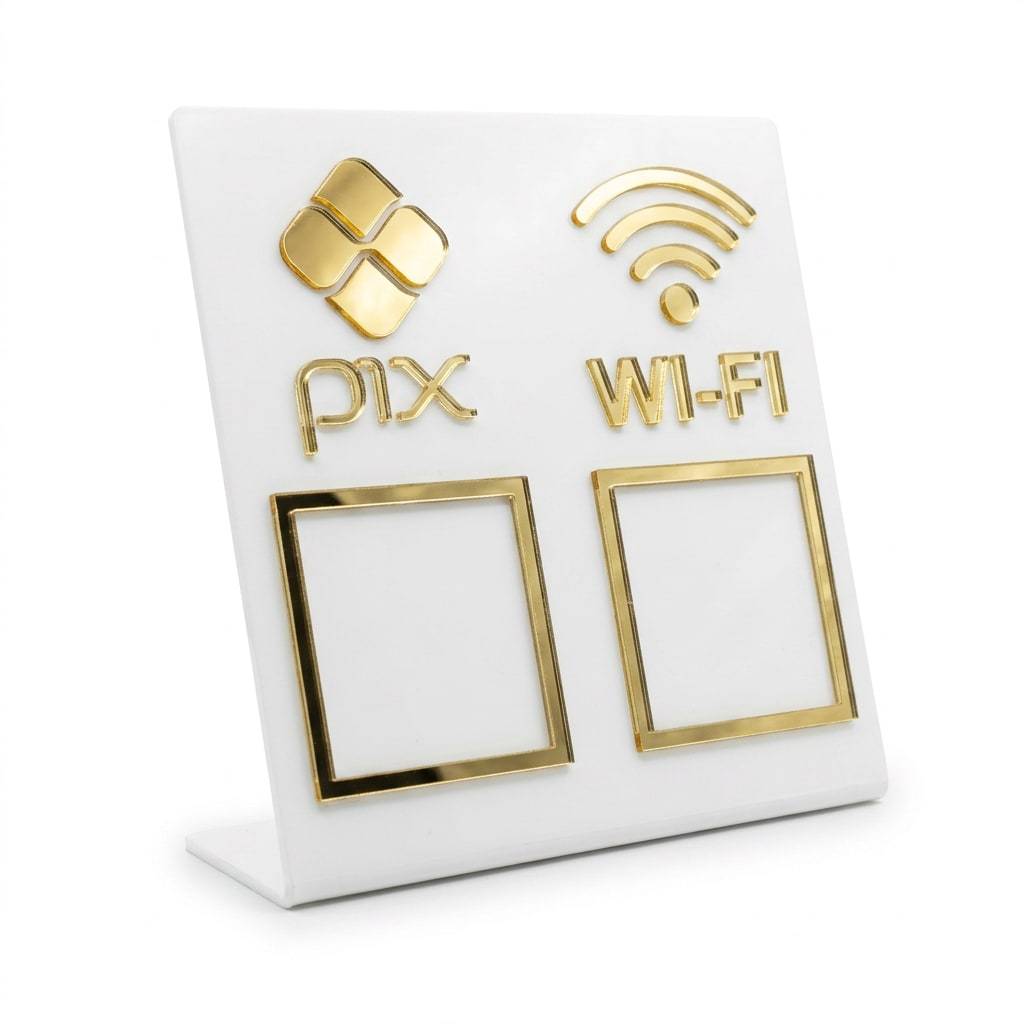 Placa Pix Display Em Acrílico QR Code E Wi-Fi - Para Mesa Balcão
