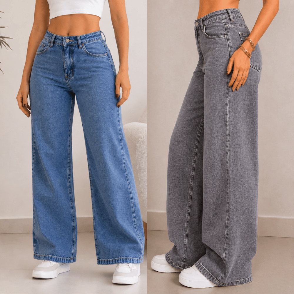 Calça Jeans Feminina Pantalona Wide Leg Cintura Alta 100% Algodão Premium Tendência 2026 Não Encolhe