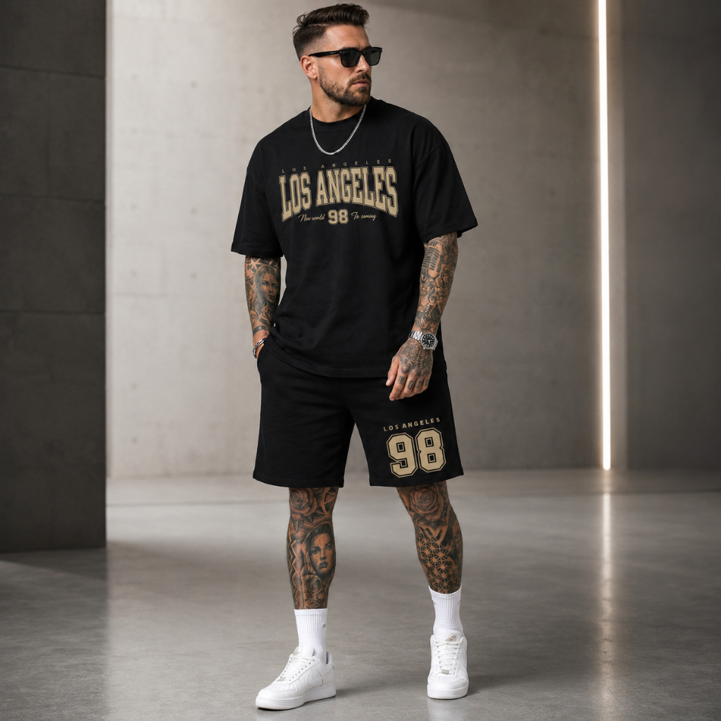 Conjunto Camiseta + Short Moletom Estampado Los Angeles Leve