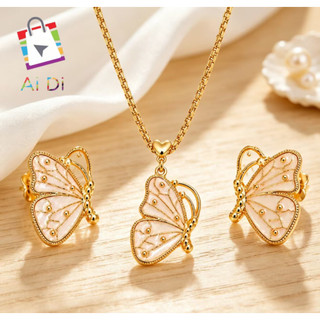 Conjunto Colar e Brincos Borboleta Dourado Delicado Acessório Feminino Moda Tendência Presente