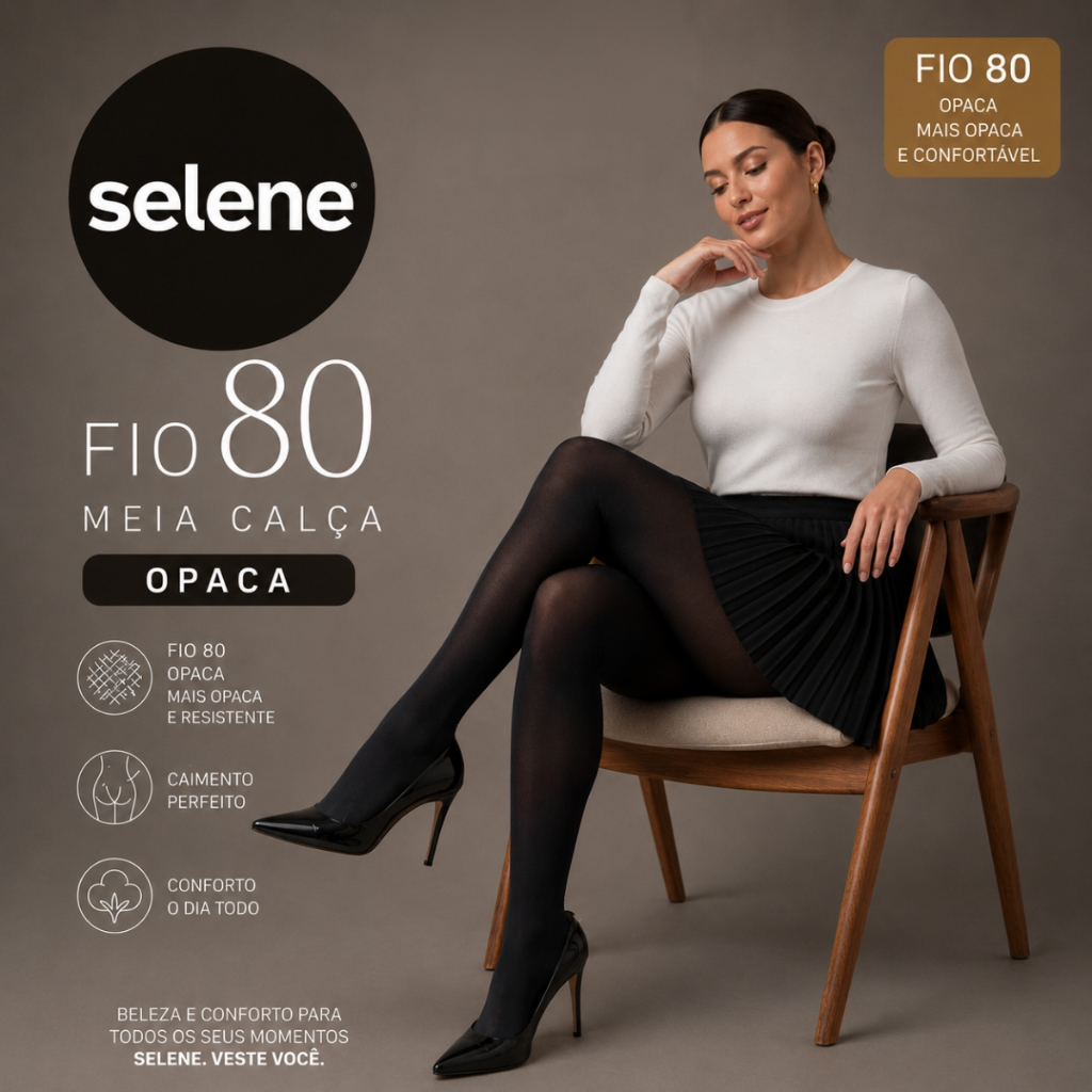 Meia Calça Selene Fio 80 Feminina Opaca Resistente Sem Demarcação