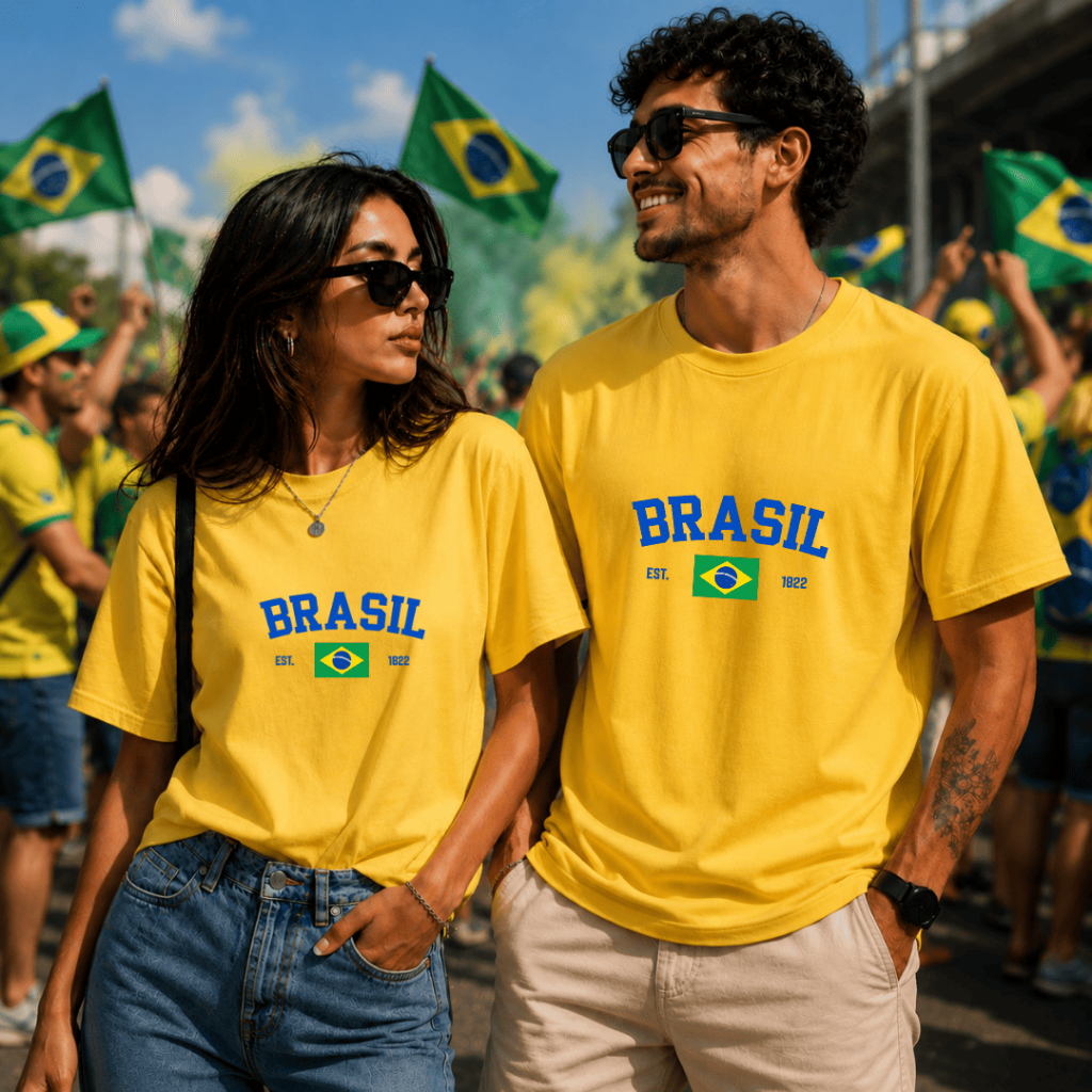 Kit Casal Camiseta Do Brasil Bandeira Nacional Unissex 100% Algodão Premium Envio Imediato