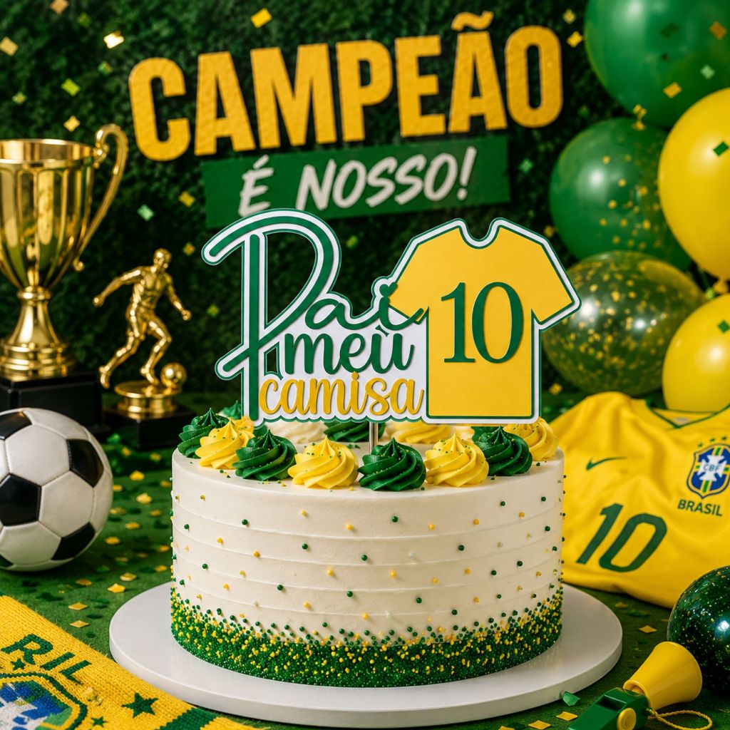 ⚽🎂 Topo De Bolo Pai Meu Camisa 10 Futebol Time Personalizado Cor 🏆