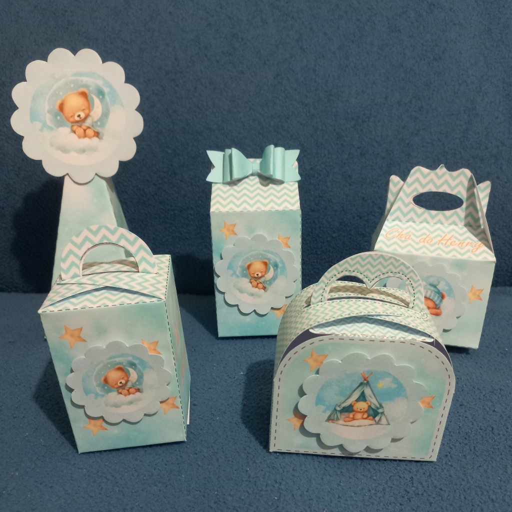 Kit Caixinhas Personalizadas para Festa Infantil | Lembrancinha de Aniversário | Tema Ursinho