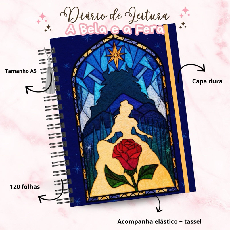 Diário de Leitura - A Bela e a Fera | Tamanho A5 - Capa dura - 120 folhas