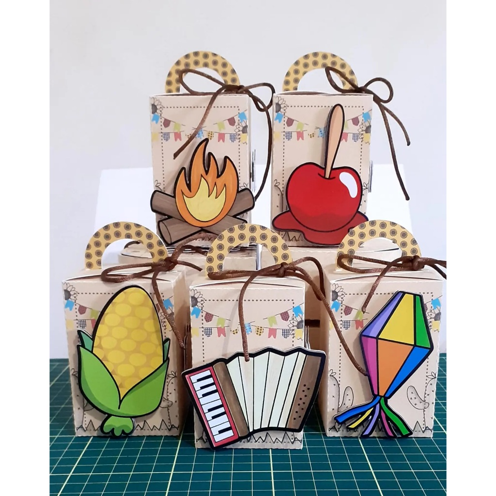 Kit Personalizados Junino Menino e Menina  PEGUE  E MONTE Caixinha Lembrancinha Festa Aniversário