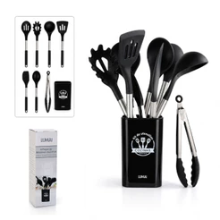 Lumai Kit Utensílios de Cozinha Silicone Cabo Inox 8 Peças Espátula Colher Concha Balde Berlim