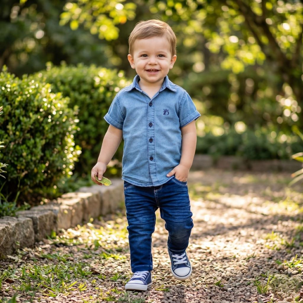 kit com camisa jeans masculina e calça jeans com lycra Tam 4 Ao 16 anos.