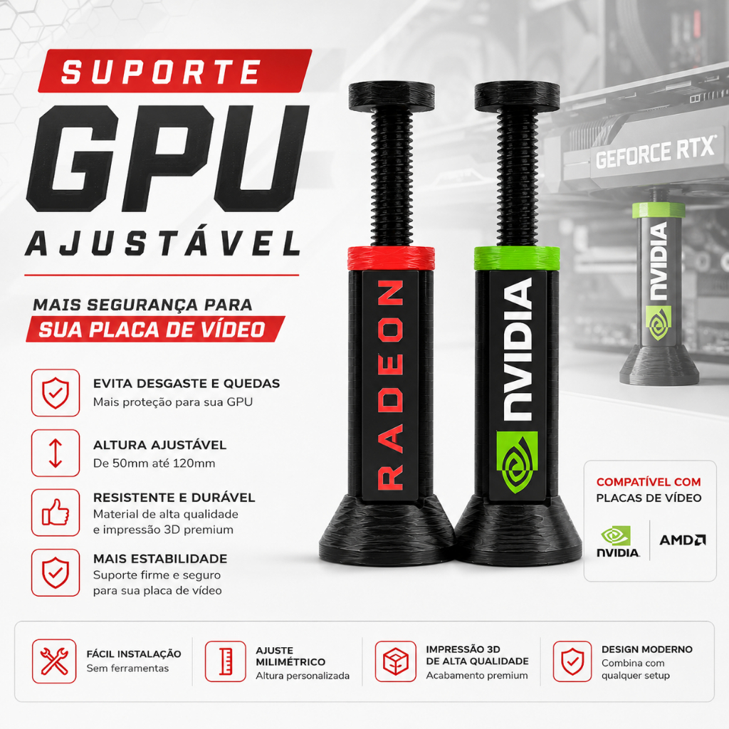 Suporte GPU Ajustável Impresso em 3D Anti-Sag para Placa de Vídeo NVIDIA AMD