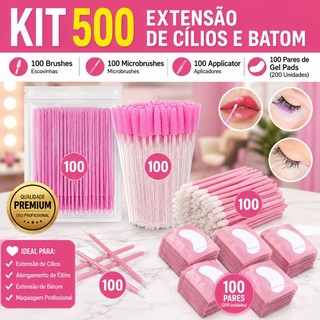 Kit - 100 Escovinhas + 100 Microbrush + 100 Aplicador +KIT 100 Pares de Gel Pads (200 Uni…
