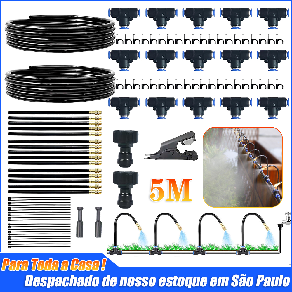 Sistema de Nebulização 5M Spray Ajustável Irrigação Automática Jardim