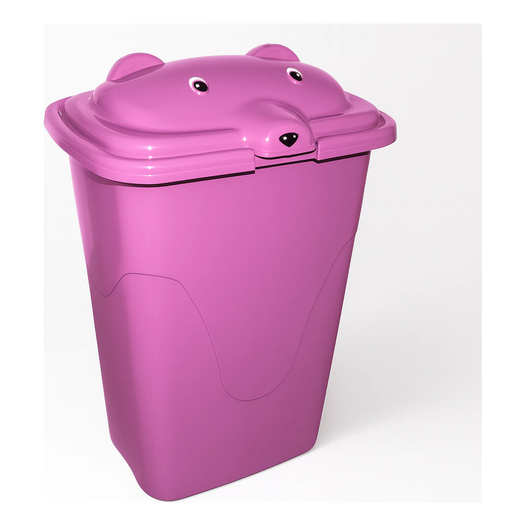 Cesto Organizador Roupa Suja Com Tampa 42L Infantil Bebê Ursinho Menina Menino Quarto Lavanderia