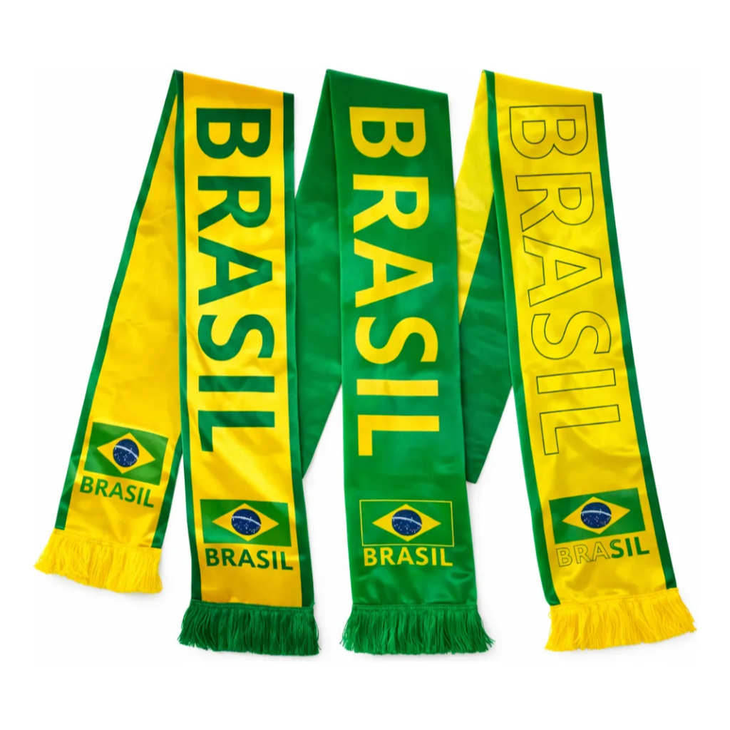 Cachecol Brasil Torcida Futebol Seleção Brasileira Copa Do Mundo Bandeira Verde Amarelo Lenço Torcedor Franjado