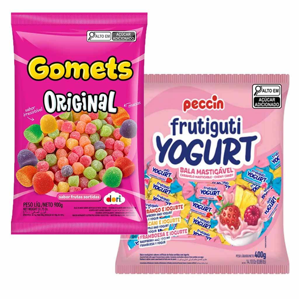 Kit Festa Aniversário Bala de Goma Gomets Dori 900g + Frutiguti Frutas Sortidas com Iorgute Peccin 400g
