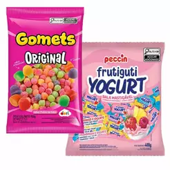 Kit Festa Aniversário Bala de Goma Gomets Dori 900g + Frutiguti Frutas Sortidas com Iorgute Peccin 400g