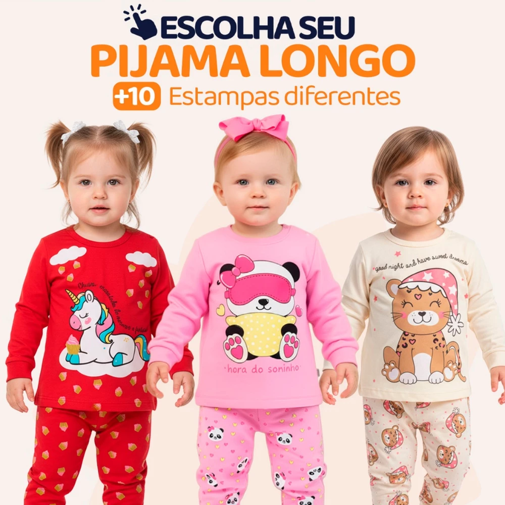 Pijama Infantil Bebe Menina Manga Longa Escolha Seu Modelo, Estampas Fofas e Conforto Infantil Feminino Frio Inverno l15