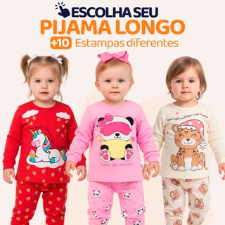 Pijama Infantil Bebe Menina Manga Longa Escolha Seu Modelo, Estampas Fofas e Conforto Inf…