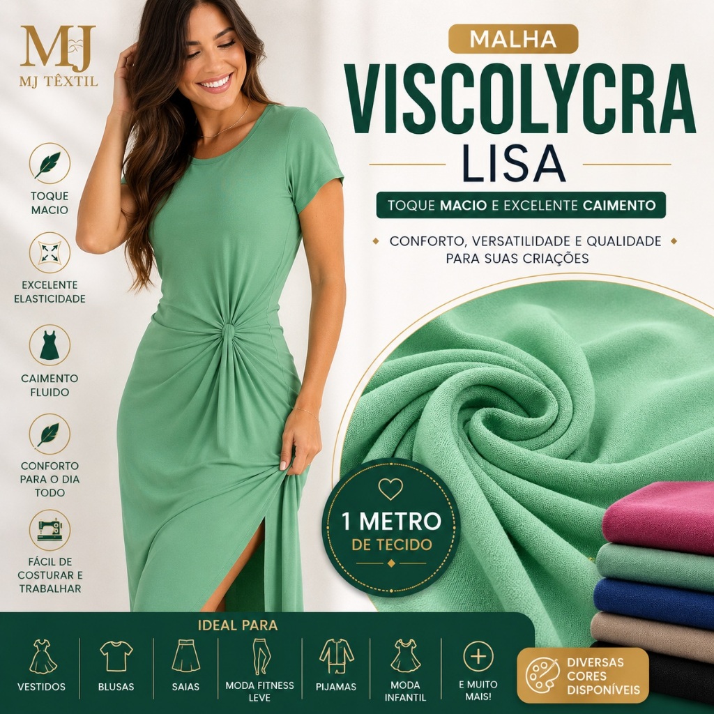 1 Metro Malha Viscolycra Lisa Premium | Toque Macio, Excelente Caimento, Elastano para Vestidos, Blusas e Moda Fitness