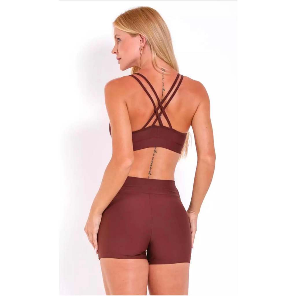 Conjunto Fitness Feminino Top e Short Cintura Cruzada Academia Treino Modelador