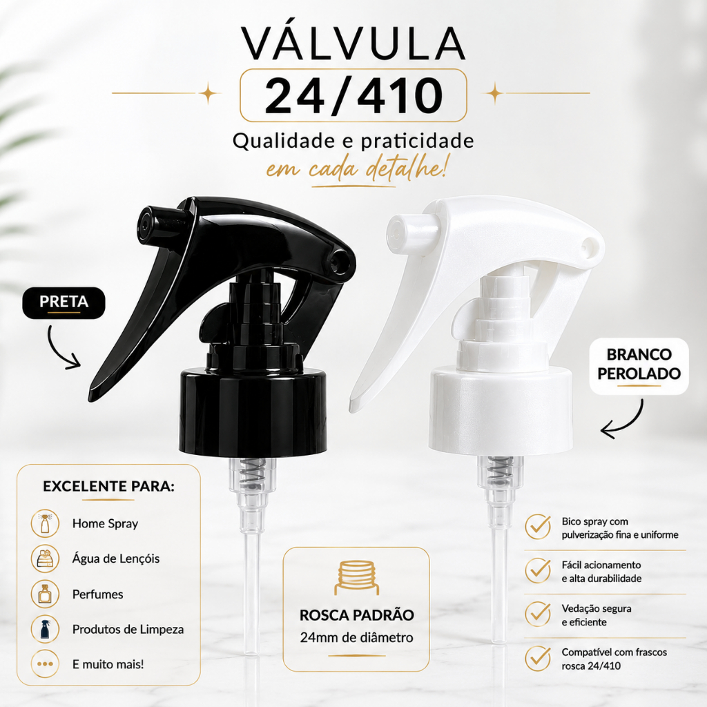 Kit Válvula Gatilho para home spray, perfumes e agua de lençóis Mini Trigger 24/410