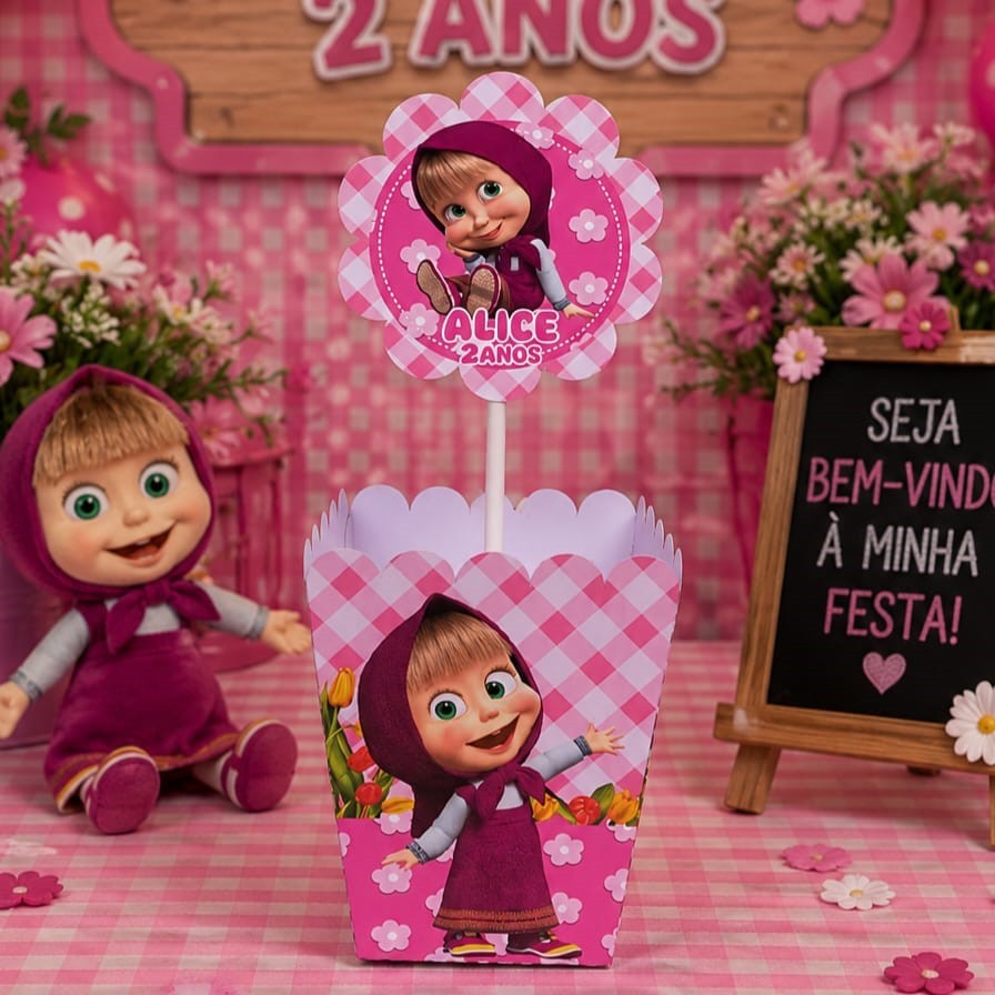 Centro de Mesa Personalizado Menina e o Urso - Enfeite de Mesa Cachepot Cachepô  - Monte e casa